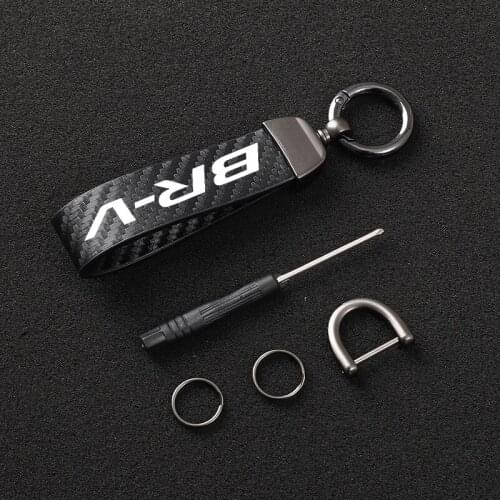4s Carbon fiber Leather Car KeyChain 360 Degree Rotating Horseshoe Key Rings For honda BRV BR-V Car LOGO Accessories Car styling