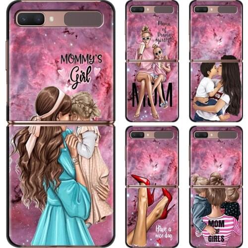 Hard Phone Case For Samsung Galaxy Z Flip 3 Caso PC Shell Black Cover Smartphone Girl Baby Super Mom Woman
