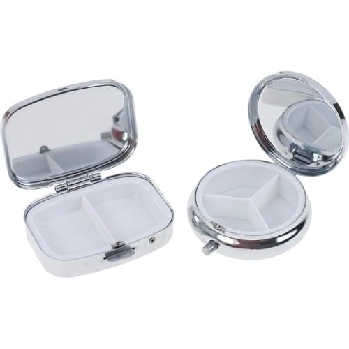 1Pc Small Metal Round Rectangular Silver Tablet Pill Box Container Medicine Case Portable Metal Holder Medicine