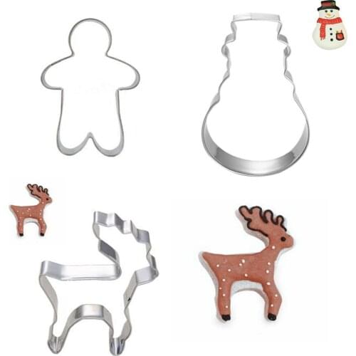 3pcs/set Cookie Cutter Christmas Biscuit Press Icing Set Stamp Mold Stainless Steel Cake Decorating Tools Kitchen Fondant