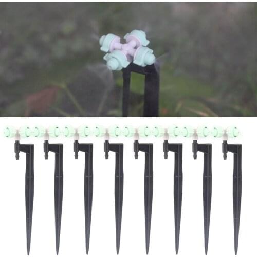 4Pcs 4-Head Cyan Round Atomizing Nozzle Irrigation Sprinkler cross misting Nozzle Support Spike Watering Sprinklers