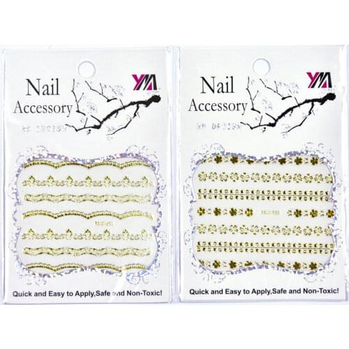 60Sheets Fashion Ultrathin 3D Adhesive Golden Color Lace Nail Strip Stickers Metallic Nail Stickers / FAM201-230 ##30designs
