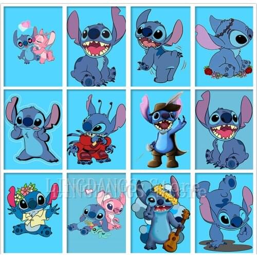5D DIY Full Drill Diamond Painting Disney Lilo & Stitch Angie Poster Cartoon Scenery Diamond Mosaic Embroidery Home Decor Gift