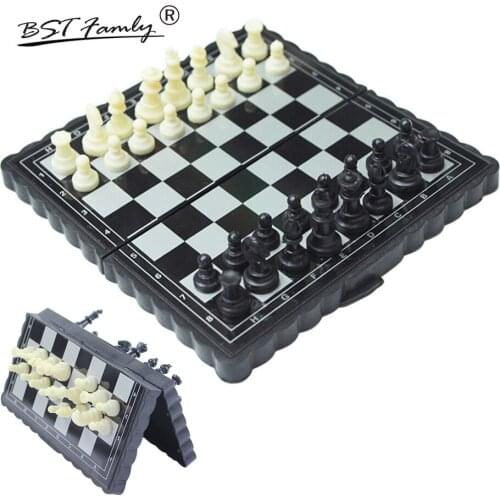 BSTFAMLY Plastic Mini Chess Set Portable Game of International Chess 13*13cm Folding Chessboard Chess game Toy Gift for Kids I54