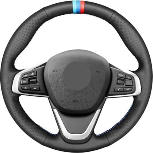 DIY Hand-stitched Black Artificial Leather Three Mark Car Steering Wheel Cover For BMW F45 F46 X1 F48 X2 F39
