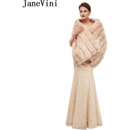 JaneVini Elegant Winter Wedding Shrugs Faux Fur Stoles Ladies Soft Warm Shawls Wraps Outwear Bridal Boleros Wedding Accessories