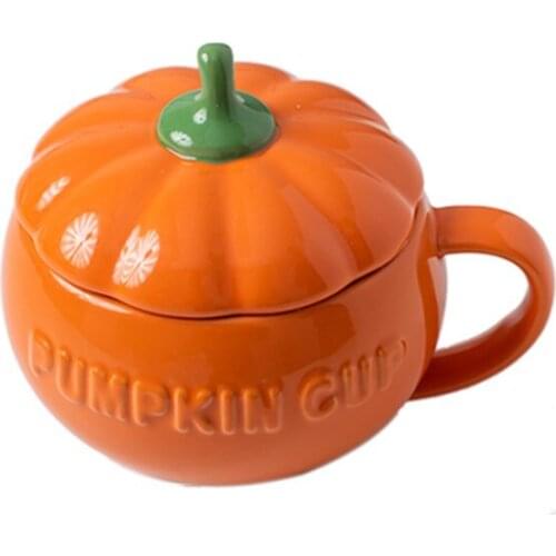 Ceramic Pumpkin Cup Water Cup Breakfast Cup With Lid Mark Cup Oatmeal Cup Instant Noodle Bowl Cereal Bowl Steamed Egg Bowl