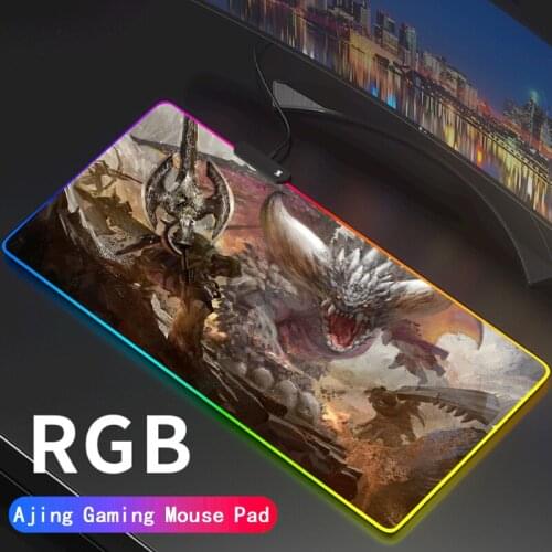 Anime Monster Hunter Mouse Pad Design White RGB Gamer Mouse Carpet Mousepad LED Gaming Accessories for Pc Desk Support DIY