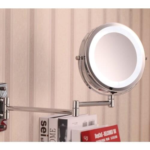 Creative Wall Hanging LED Mirror Simple Bathroom Telescopic Folding Double-sided Vanity Mirror Personality Makeup Mirror Q422