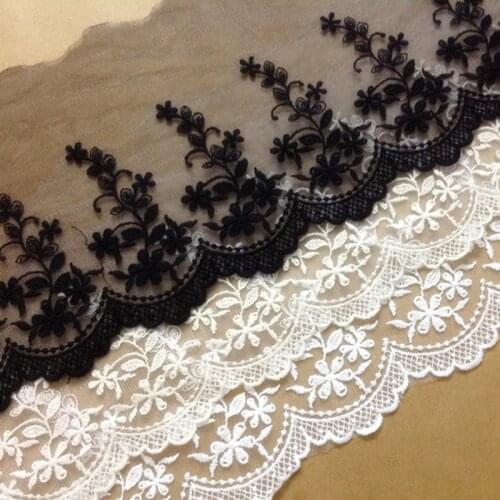 15yards/lot 15cm wide Embroidered Tulle Lace trim mesh lace trim white black