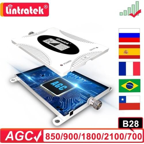 Lintratek 2021 AGC Cellular Amplifier 4G LTE 700 B28 Phone Signal Repeater B3 1800 GSM 900 WCDMA 2100 CDMA B5 850MHZ Booster