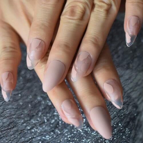 Matte Nail Pre Designs Brown Press On Fingernail Tips Full Cover Medium Almond Cool Unique Personality Hand Model For Nails Set