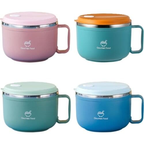 Stainless Steel Instant Noodle Bowl Bento Lunch Box with Handle Lid Food Dish