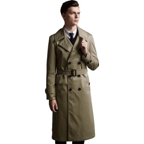 Fashion Ultra Long Trench Mens Tops Long Outerwear Double Breasted Belt Overcoat Spring And Autumn Plus Size Outerwear Trench