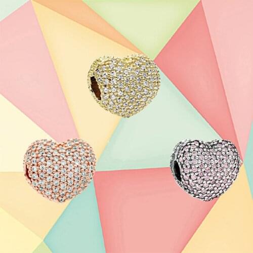 Fashion New High Quality Romantic Pave Heart Clip Beads Best Accessories Gifts For Womens Valentines Day Charm Jewelry
