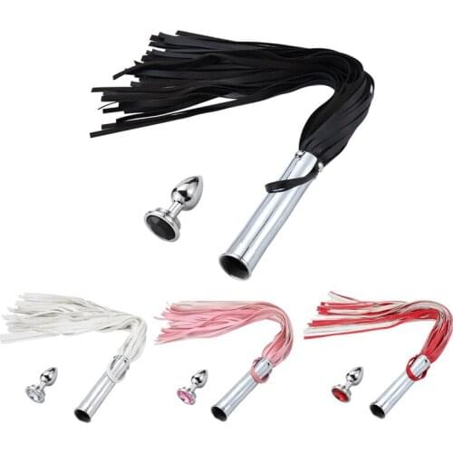 Mens and womens sexy leather whip backyard metal anal plug combination couple teasing training torture adult products sex toys