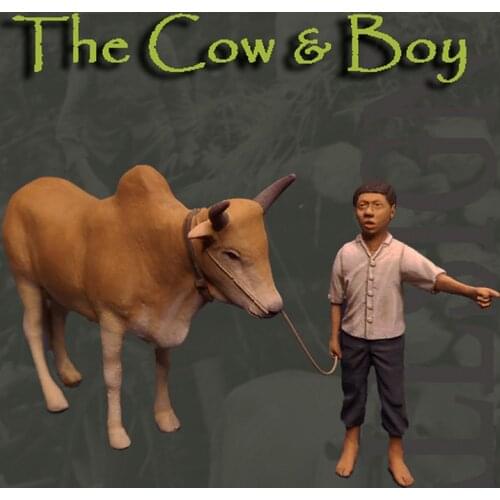 1/35 Resin Model kit figure GK, The Cow & Boy Vietnam, War Civilian Series, Unassembled and unpainted kit