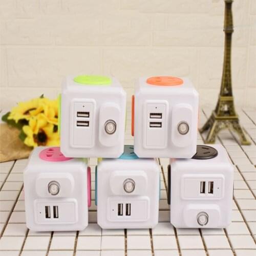 New Smart Home PowerCube Socket EU Plug 4 Outlets 2 USB Ports Adapter Power Strip Extension Adapter With independent switch