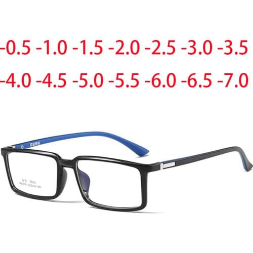 TR90 Men Women Squared Computer Glasses Anti Blue Light Prescription Finished Myopia Eyewear -0.5 -1 -1.5 -2 -3 -4 -5 -6 -6.5 -7