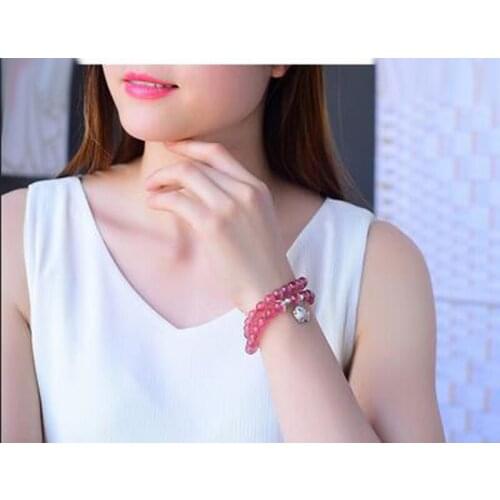 Wholesale Genuine Natural Red Strawberry Quartz Crystal Round Bead Stretch Charm Bracelet Women Femme