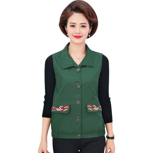 2021 Fall New Vest Coat Middle Age Mother Waistcoat Plus Size Women Clothes Casual Sleeveless Jacket Embroidery Outerwear
