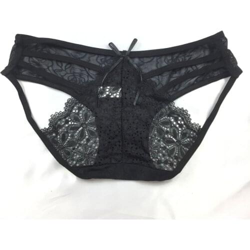 Sexy transparent hollow lace briefs ladies pure color comfortable cotton crotch low waist briefs 6746