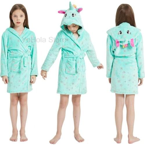 Baby Girls Hooded Unicorn Bathrobe Kigurumi Unicorn Anime Cartoon Childrens Sleepwear Baby Kids Bath Robes Pyjamas Baby