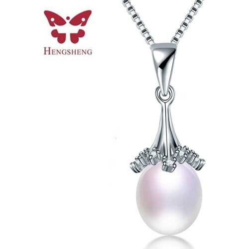 2019 HENGSHENG New Desigh 9-10mm Cultured Freshwater Pearl Pendants For Friend Gift, Freshwater Pearl Necklaces Chain 45cm