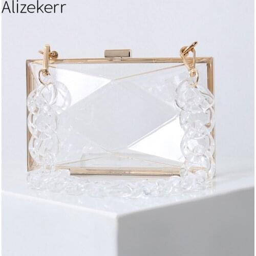 Diamond-Shaped Clear Acrylic Handbags Women 2020 New Summer Transparent Color Small Square Crossbody Bag Acrylic Chain Beach Bag
