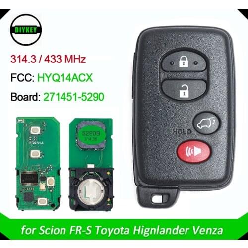 DIYKEY Smart Prox Key Remote 312/314.3MHz/315MHz/433MHz for Toyota Corolla Avalon FCC: HYQ14ACX, P/N:271451-5290 E Board