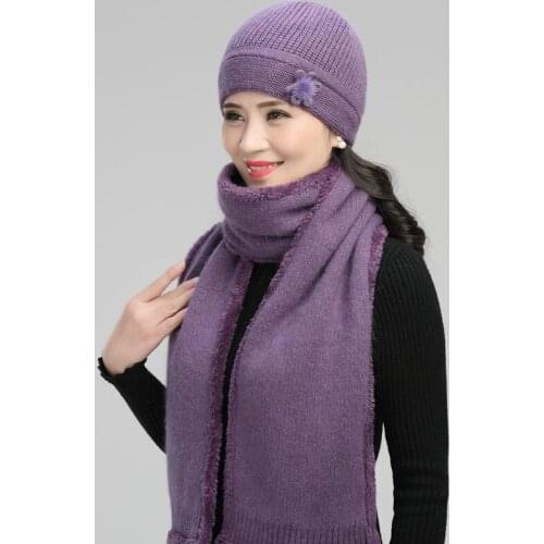 Middle Aged Old Male Beanies Hat Woman Winter Plus Velvet Knitting Cap Mother Birthday Present Comfortable Soft Lady Scarf H7163