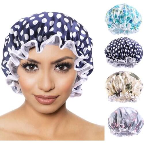 New Satin Women Sleeping Hat High-grade Shower Cap Double Layer Waterproof Beauty Makeup Dust Cap Hair Care Night Sleep Cap