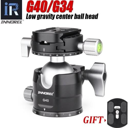 G40/G34 Low Center of Gravity Tripod Ballhead Double Panoramic U Notch Head Add L Quick Release Plate for Monopod DSLR Camera