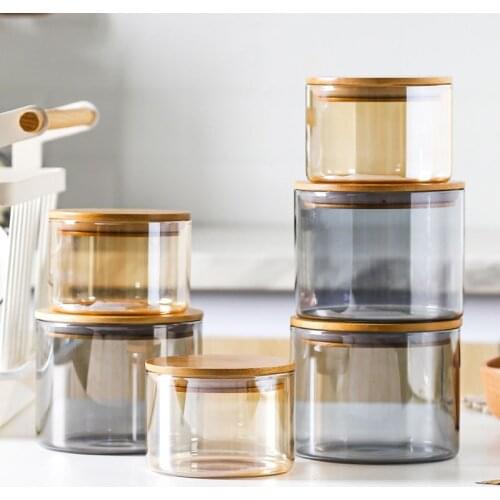 High Boron Glass Sealed Jar Household Kitchen Organizer Storage Jars With Lid Wooden Food Storage Containers Storage Box