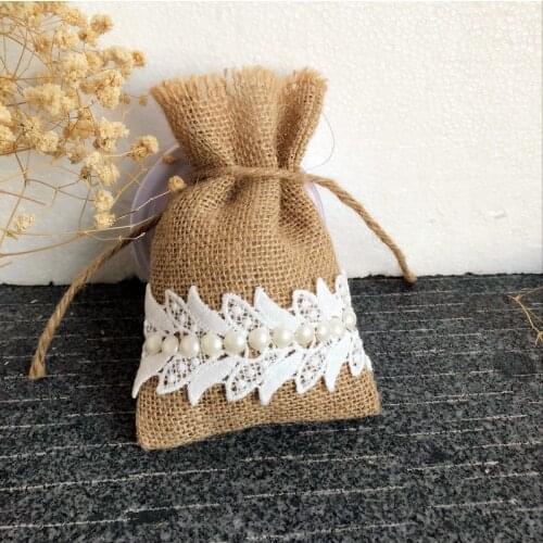 Unique Design Lace Burlap Bag with Acrylic Pearl Decorating Wedding Gifts Favor Bags Candy Bags Baby Shower Brithday Decoration