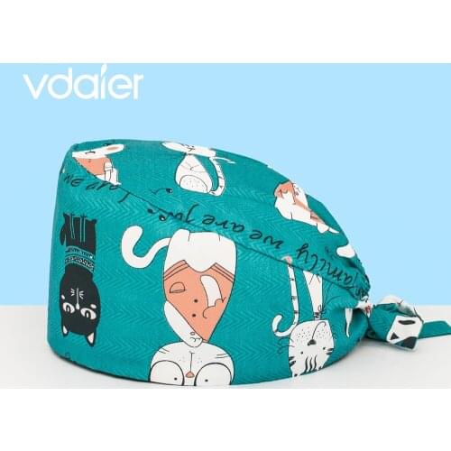 Unisex 100% Cotton Printing medical scrubs caps male Female Cap surgical hat pet doctor nurse work hat dental clinic nursing cap