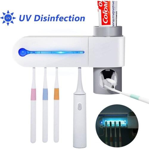 Multi-Toothbrush Sterilizer UV Sterilizer Toothbrush Holder Cleaner & Automatic Toothpaste Dispenser