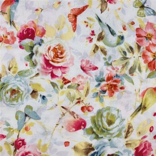 Vintage flowers Bird butterfly Plain cotton fabric Sewing Quilting Needlework Material DIY Handmade Woman shirt skirt turban