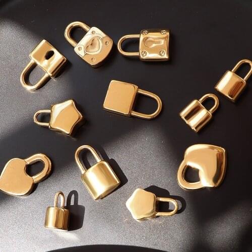 RHYSONG Vintage Handmade Stainless Steel Padlock Charms Gold Pendant Women Diy Jewelry Accessories Making Without Chain Necklace