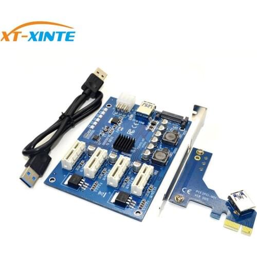 XT-XINTE PCI-E X1/M.2 M KEY to 4PCI-E X16 Expansion Card 1 to 4 Port PCI Express Switch Multiplier HUB 6pin Sata USB Riser Card