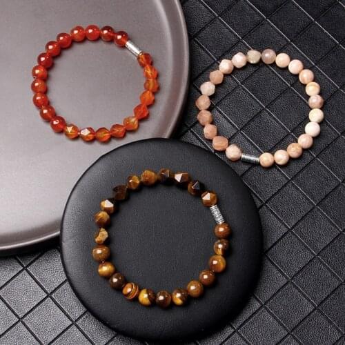 Unique Design Women Bracelet Faceted Natural Stone Agates Tiger Eye Aquamarines Beads Charm Bracelet Couples Jewelry Gifts Male