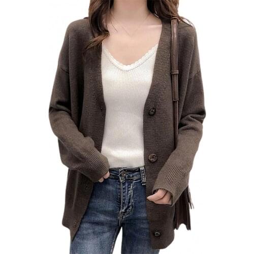 65% Dropshipping!!Women Coat Autumn Long Sleeve V Neck Single-breasted Knitwear Cardigan Warm Top