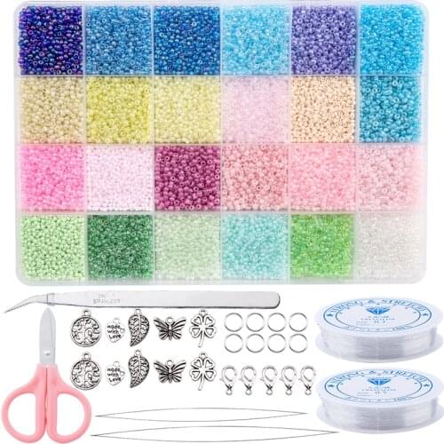 2mm Glass Seed Beads Set Jewelry Making Beads Kit Bracelets Necklace Ring Making Kit For DIY Art Handmade Craft 20000pcs