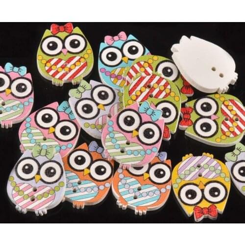 20x25mm Mixed Painted Owl Wooden Buttons For Clothing Sewing Decorative Crafts Handmade Scrapbooking DIY Accessories 25Pcs M0985