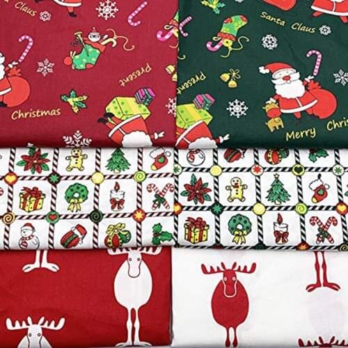 6PCS DIY Christmas Cotton Craft Fabric Bundle Patchwork 50x40cm Quilting Sewing Christmas Pattern Cloths Artcraft Fabric