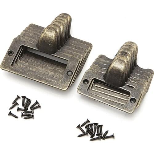 6x Handle File Name Card Cabinet Label Holder Antique Brass Drawer Pull Frame