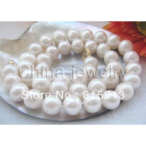 FREE SHIPPING>>>@@ > N1770 Beautiful AAA 13mm white round freshwater pearl necklace-GP clasp