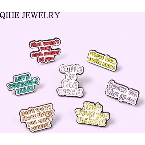 Funny Quote Enamel Pin Smile to the World Geometry Brooches Backpack Clothes Lapel Pins Metal Badge Jewery Gift for Friends