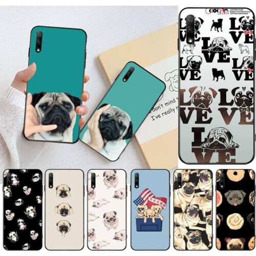 YJZFDYRM Cute Animal Pug Dog Silicone Black Phone Case for Huawei Honor 30 20 10 9 8 8x 8c v30 Lite view pro