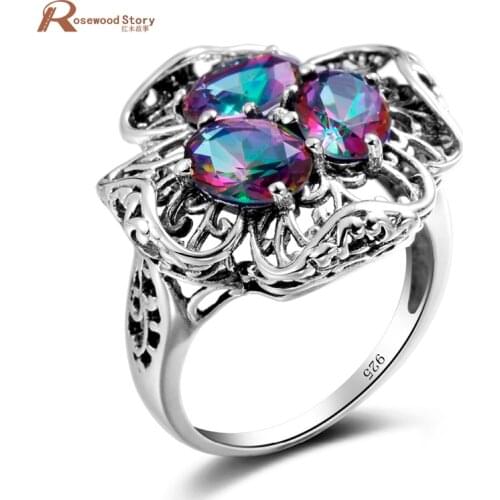 Korean Handmade Wedding Ring Classic Fire Mystic Rainbow Topaz CZ Victoria Stone 925 Sterling Silver Ring Women Vintage Jewelry